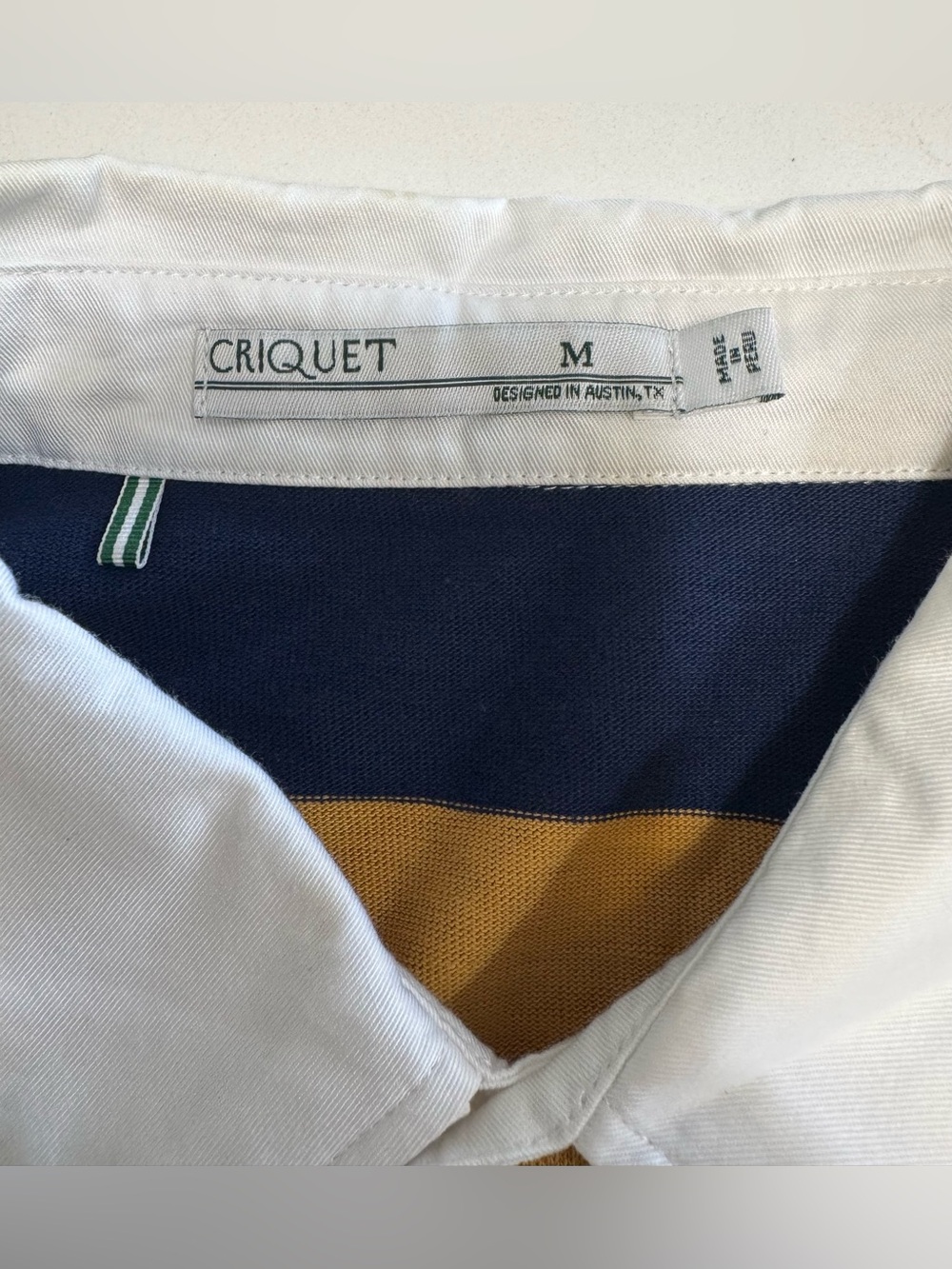 Criquet Shirt Men Yellow Blue Rugby Striped Polo Long Sleeve Size Medium Classic - Picture 4 of 8